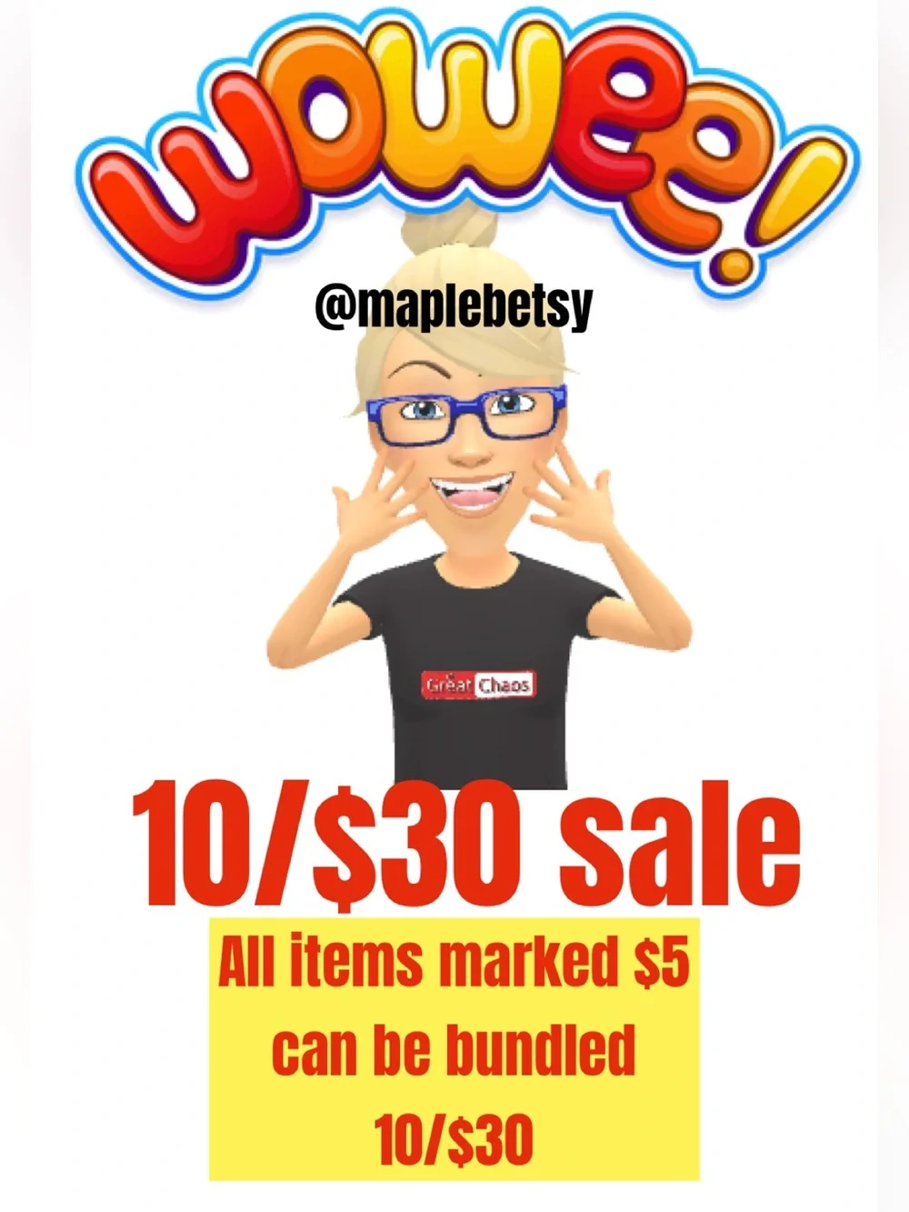 All items marked $5 can be bundled 10/$30